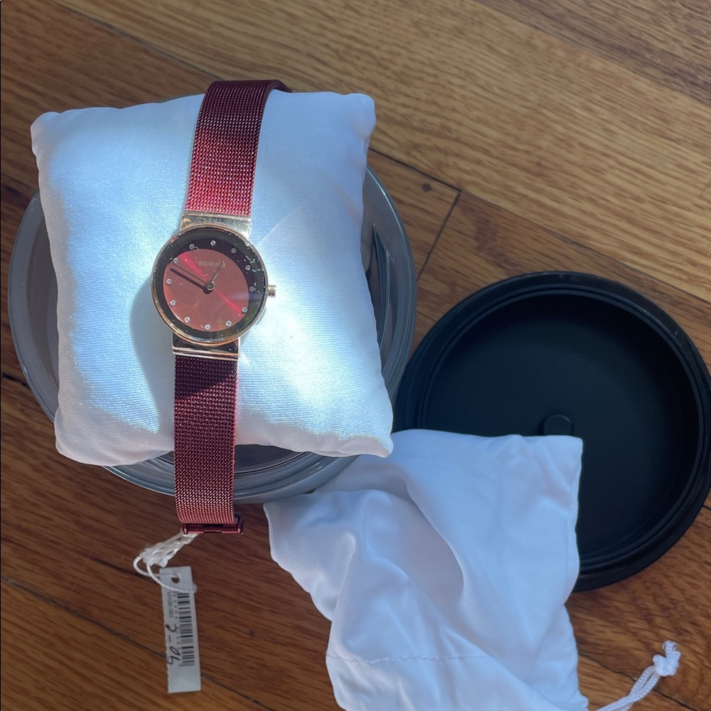 Bering Burgundy Mesh Strap Watch